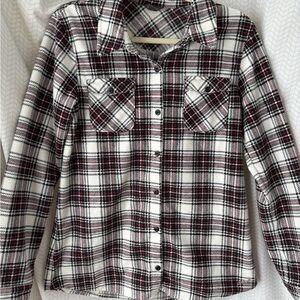 Eddie Bauer Plaid Fleece Shirt - Black, White, Red